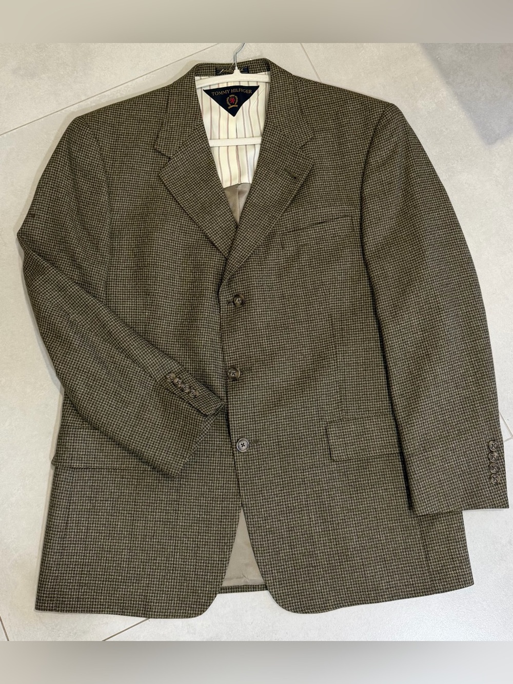 Tommy Hilfiger Vintage Mens 42S 100% Wool Houndstooth Sport Coat Blazer USA Made